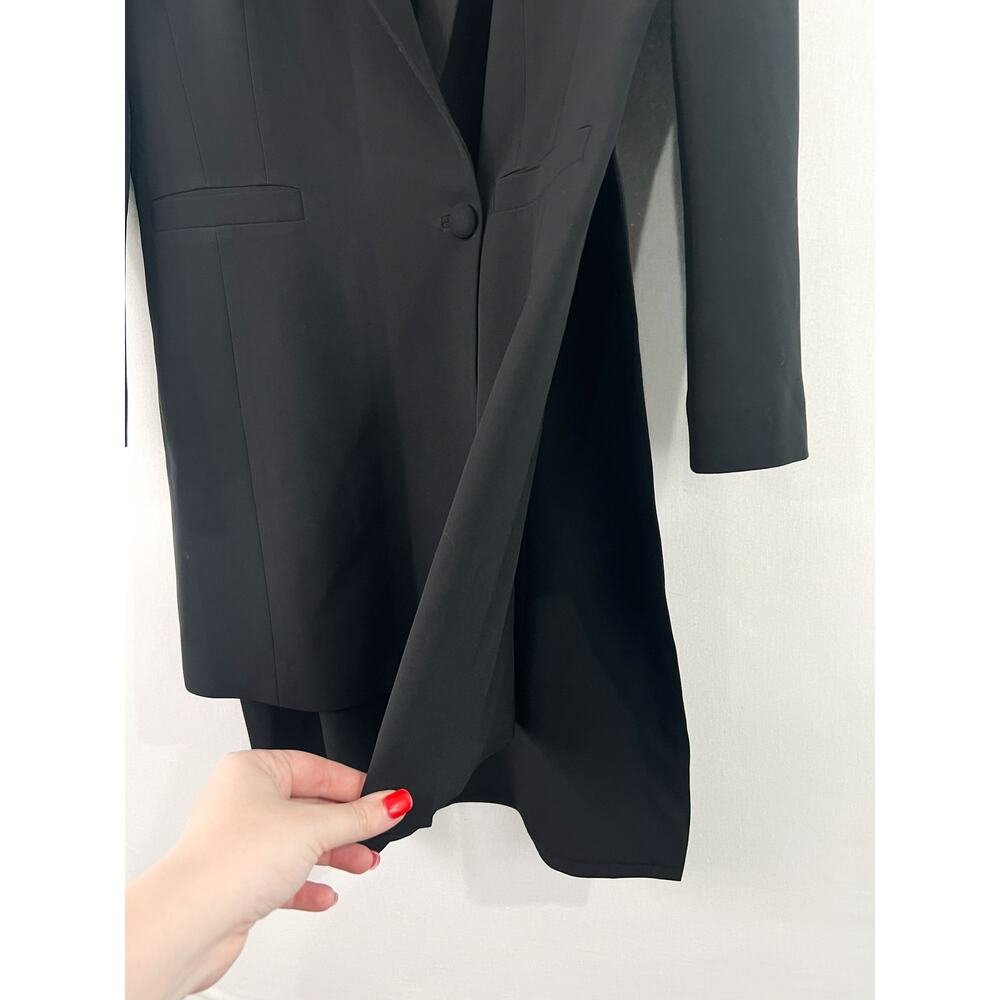 Vintage Women Black Blazer Trench Coat Medium Valenciani Single Button Side Slit - Picture 4 of 5